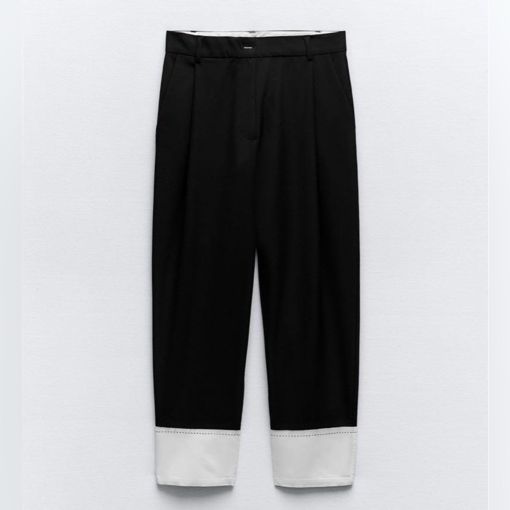 Zara black white hem detail pants